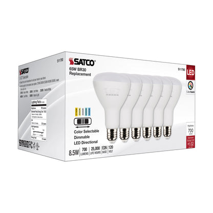 image of 8.5 Watt BR30 LED - Medium Base - CCT Selectable - White Finish - 90 CRI - 120 Volt - 6 Pack
