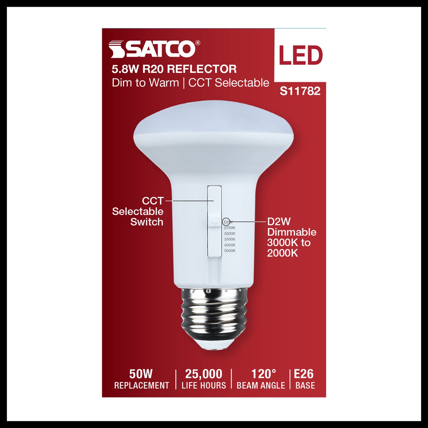 image of 5.8 Watt R20 LED - 27K/30K/35K/40K/50K CCT Selectable - Dim to Warm - White Finish - 120 Volt