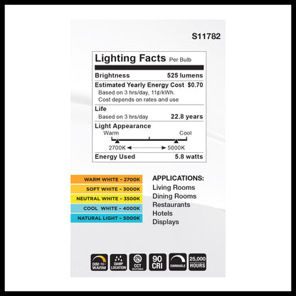 image of 5.8 Watt R20 LED - 27K/30K/35K/40K/50K CCT Selectable - Dim to Warm - White Finish - 120 Volt