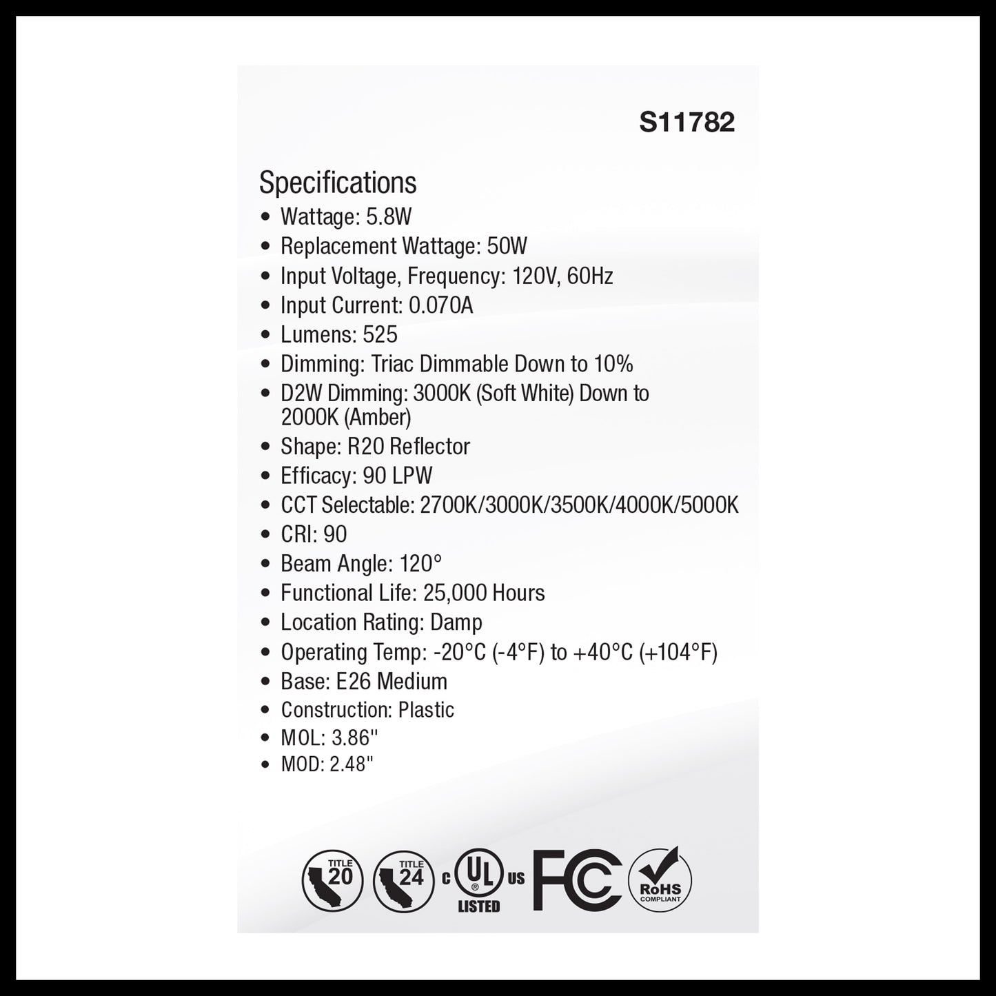 image of 5.8 Watt R20 LED - 27K/30K/35K/40K/50K CCT Selectable - Dim to Warm - White Finish - 120 Volt