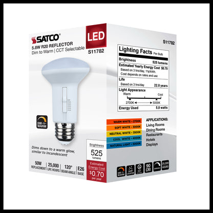image of 5.8 Watt R20 LED - 27K/30K/35K/40K/50K CCT Selectable - Dim to Warm - White Finish - 120 Volt