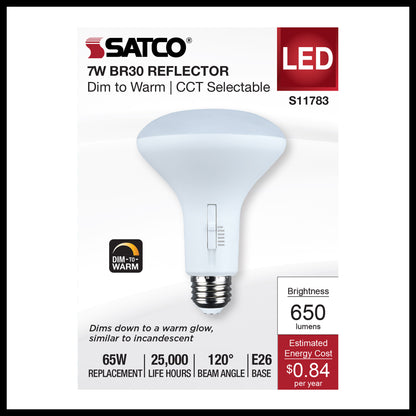 image of 7 Watt BR30 LED - 27K/30K/35K/40K/50K CCT Selectable - Dim to Warm - White Finish - 120 Volt