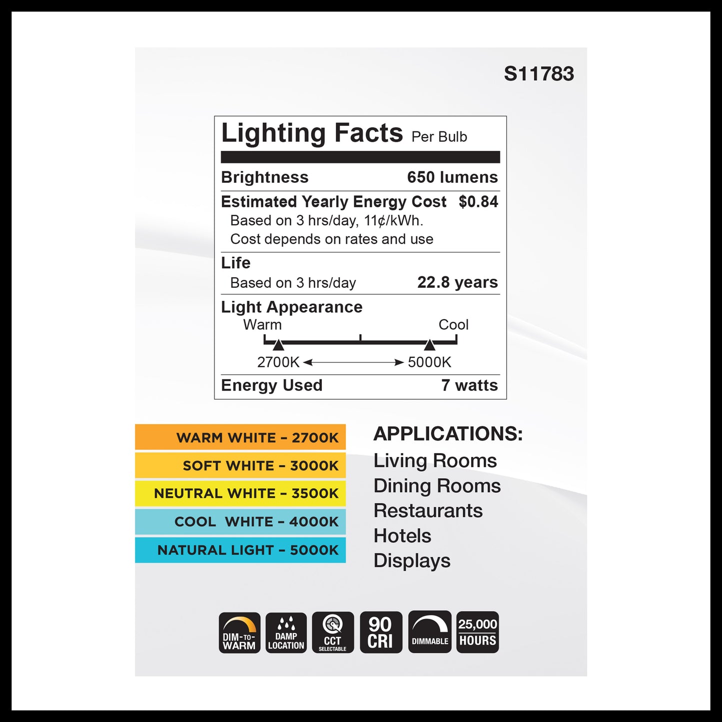 image of 7 Watt BR30 LED - 27K/30K/35K/40K/50K CCT Selectable - Dim to Warm - White Finish - 120 Volt