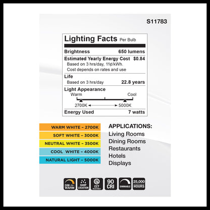 image of 7 Watt BR30 LED - 27K/30K/35K/40K/50K CCT Selectable - Dim to Warm - White Finish - 120 Volt