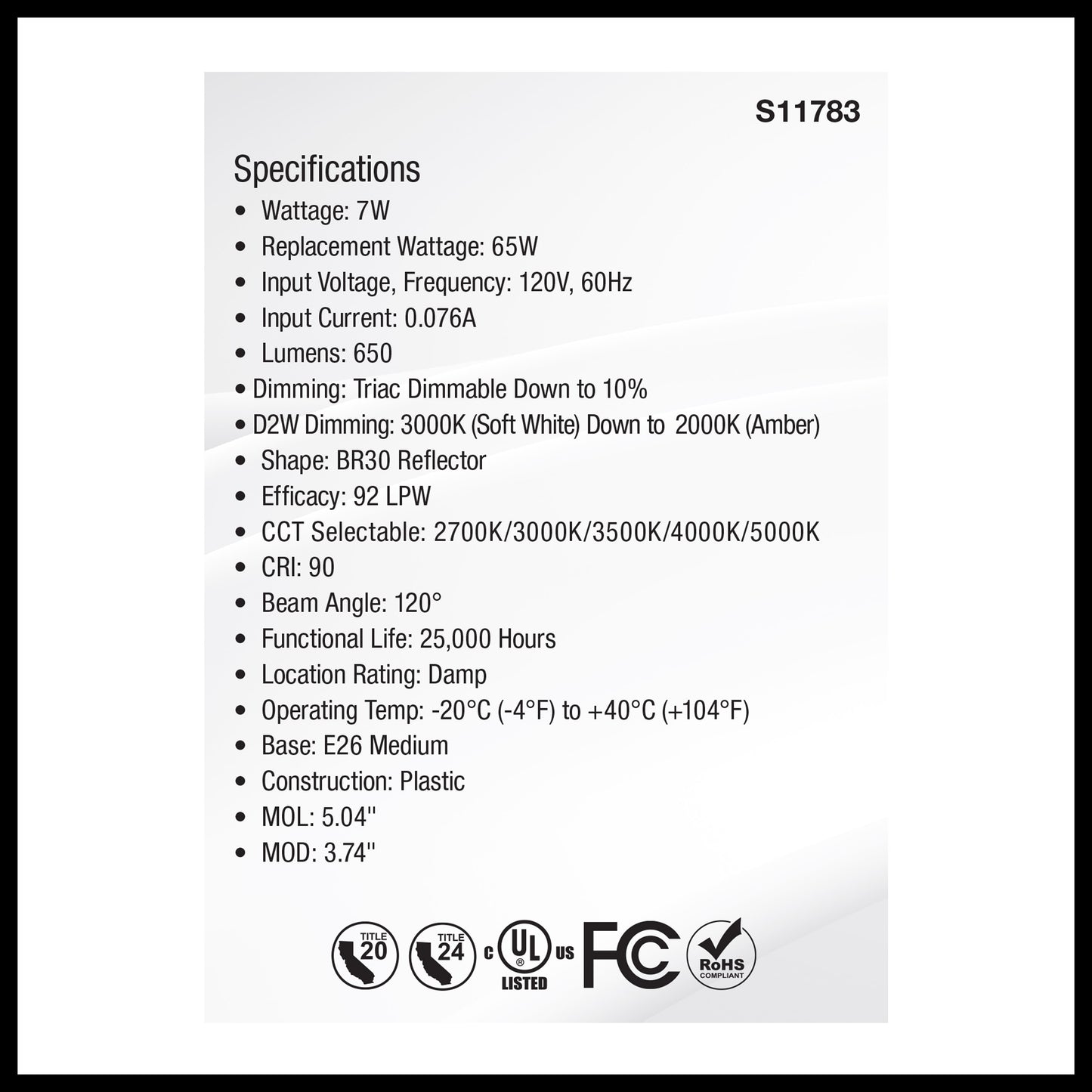 image of 7 Watt BR30 LED - 27K/30K/35K/40K/50K CCT Selectable - Dim to Warm - White Finish - 120 Volt