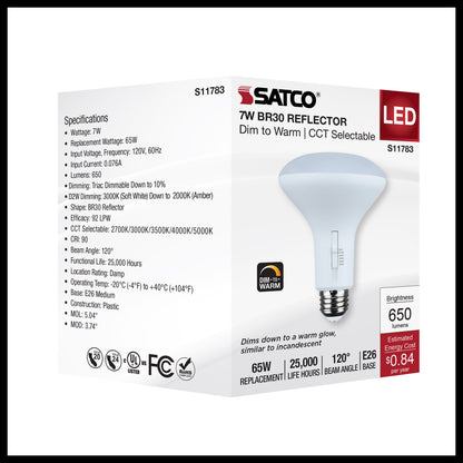 image of 7 Watt BR30 LED - 27K/30K/35K/40K/50K CCT Selectable - Dim to Warm - White Finish - 120 Volt