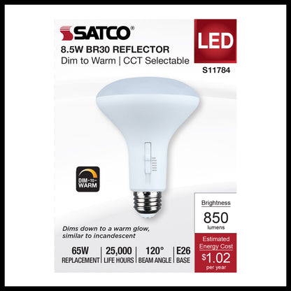 image of 8.5 Watt BR30 LED - 27K/30K/35K/40K/50K CCT Selectable - Dim to Warm - White Finish - 120 Volt