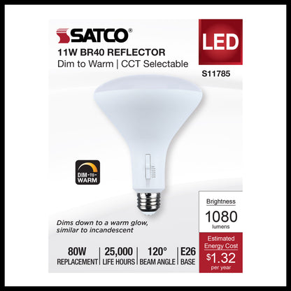 image of 11 Watt BR40 LED - 27K/30K/35K/40K/50K CCT Selectable - Dim to Warm - White Finish - 120 Volt
