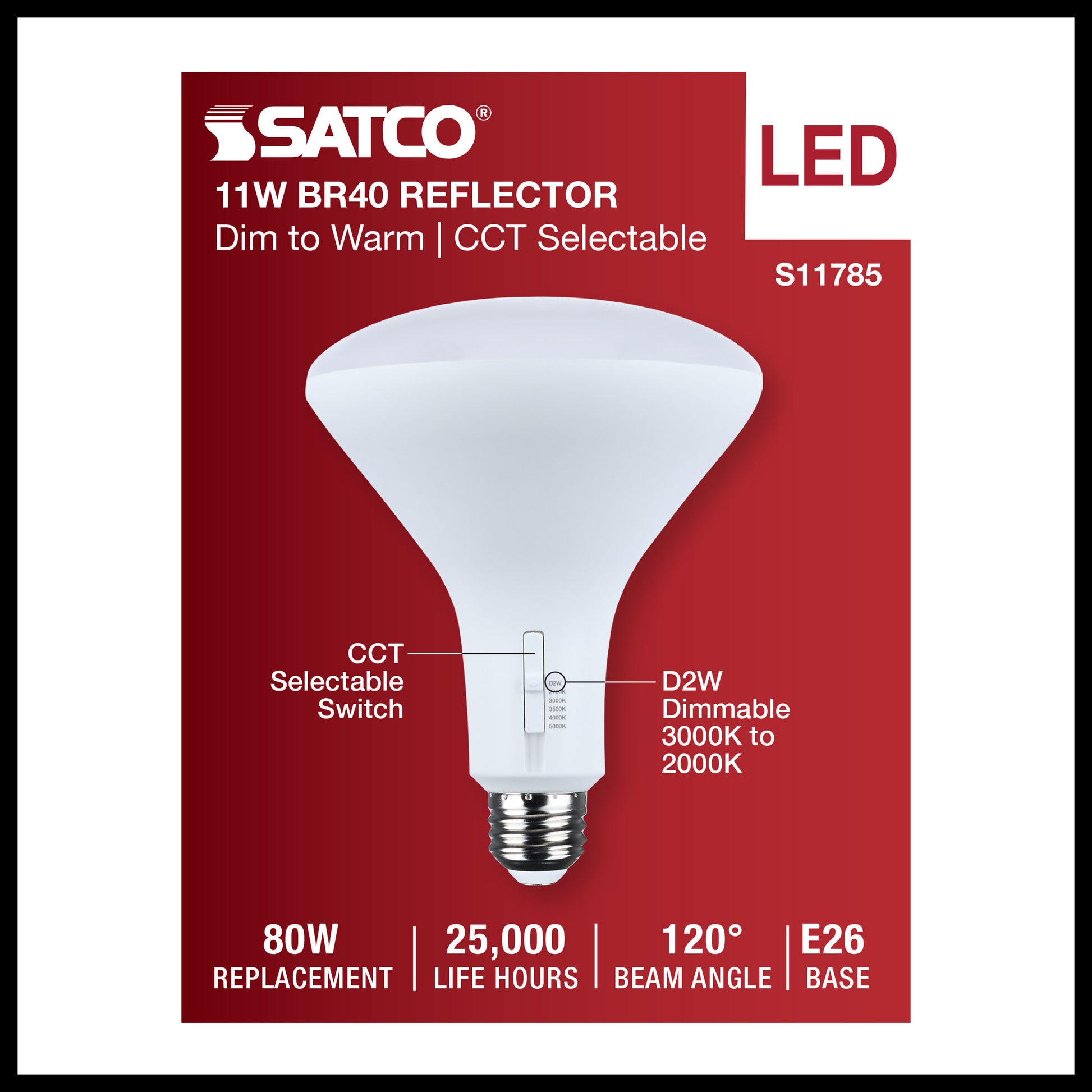 image of 11 Watt BR40 LED - 27K/30K/35K/40K/50K CCT Selectable - Dim to Warm - White Finish - 120 Volt