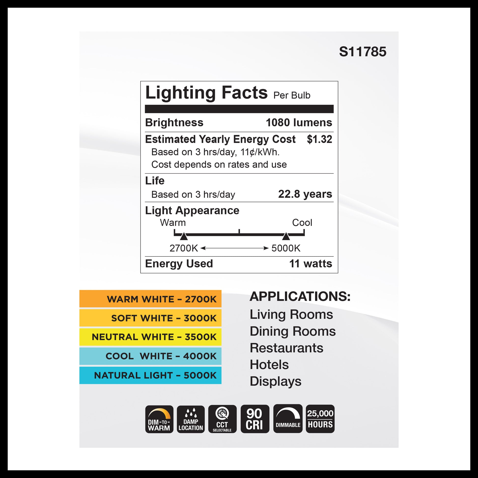 image of 11 Watt BR40 LED - 27K/30K/35K/40K/50K CCT Selectable - Dim to Warm - White Finish - 120 Volt