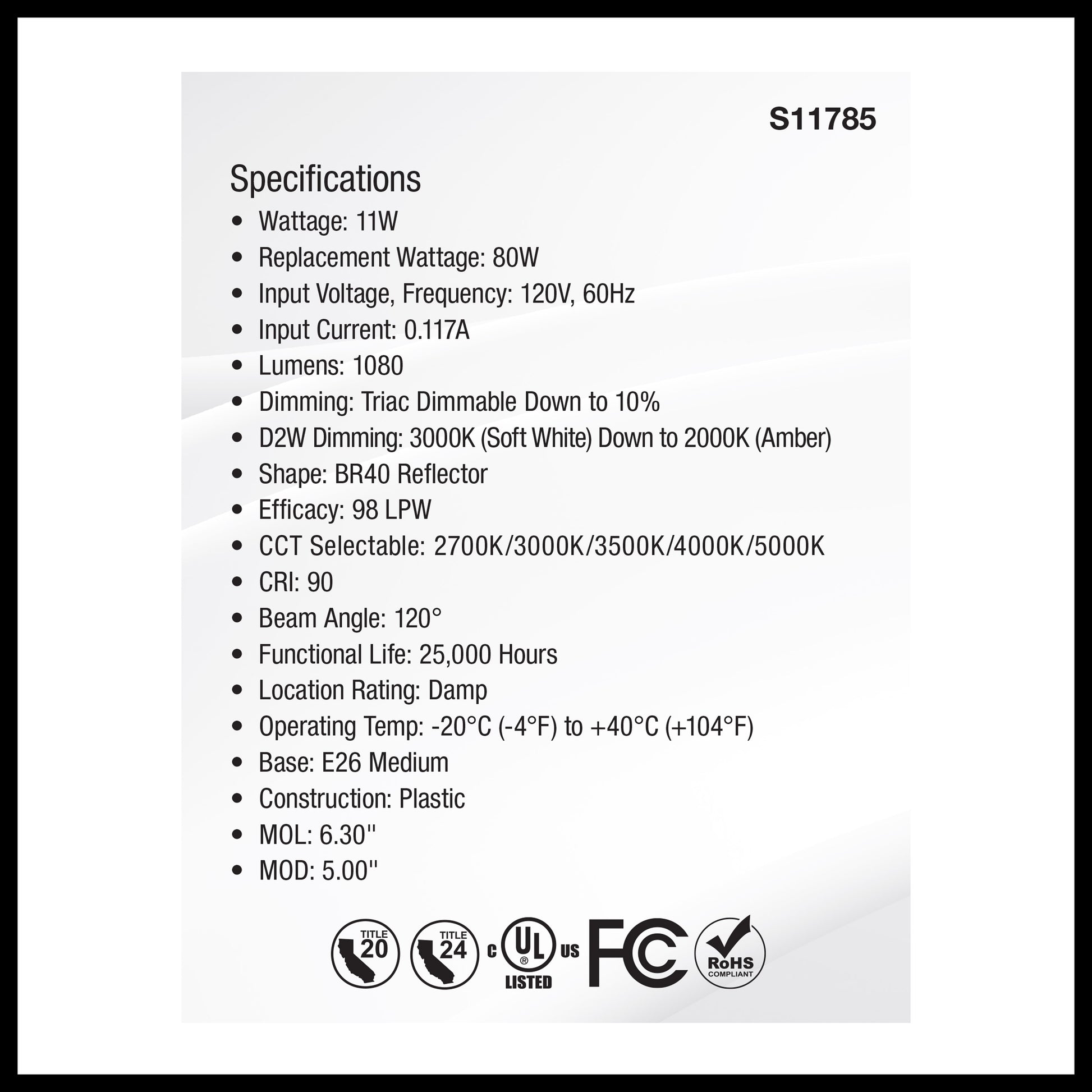 image of 11 Watt BR40 LED - 27K/30K/35K/40K/50K CCT Selectable - Dim to Warm - White Finish - 120 Volt