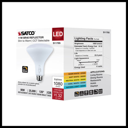 image of 11 Watt BR40 LED - 27K/30K/35K/40K/50K CCT Selectable - Dim to Warm - White Finish - 120 Volt