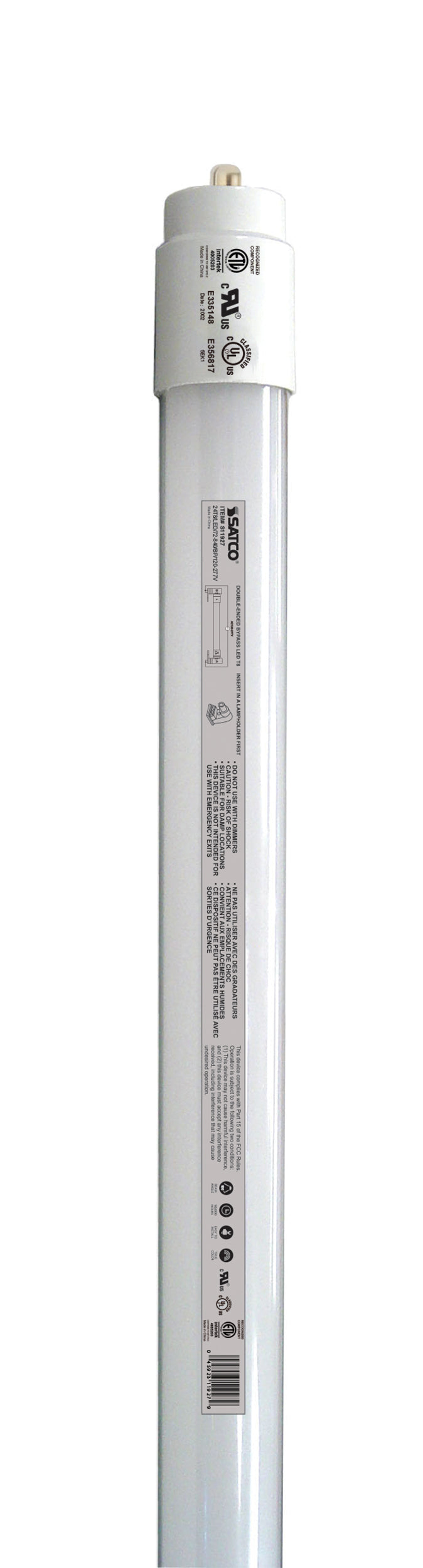 24 Watt T8 LED - Single pin base - 4000K - 50,000 Average rated hours - 3200 Lumens - Type B - 6 ft. Double Ended Bypass
