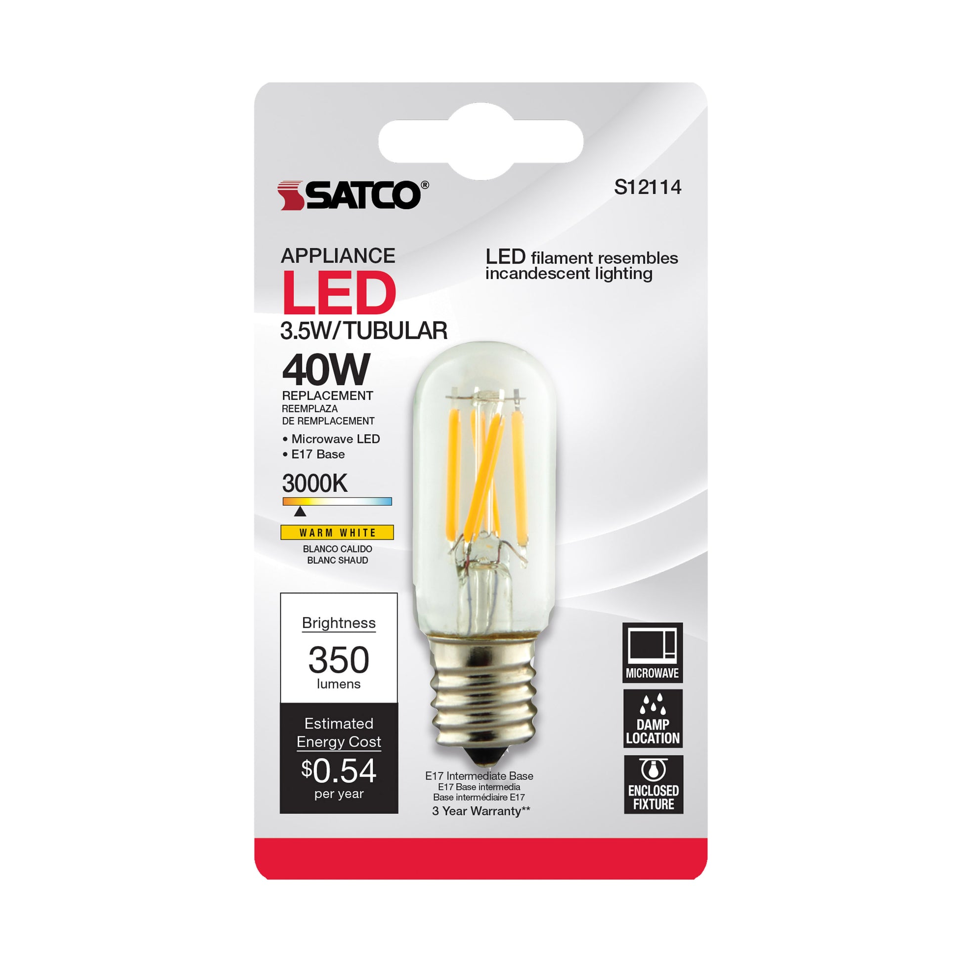 image of 3.5 Watt - T7 LED - Clear - Intermediate base - 3000K - 350 Lumens - 120 Volt - Carded