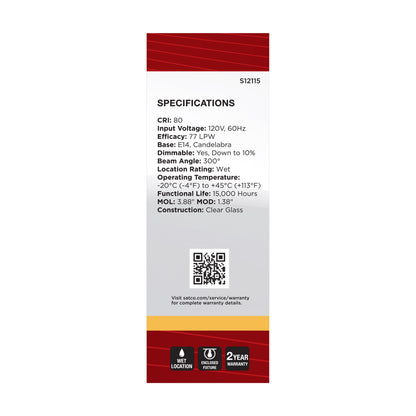 image of 4.5 Watt - B11 LED - Clear - 350 Lumens - 3000K - European base - 120 Volt