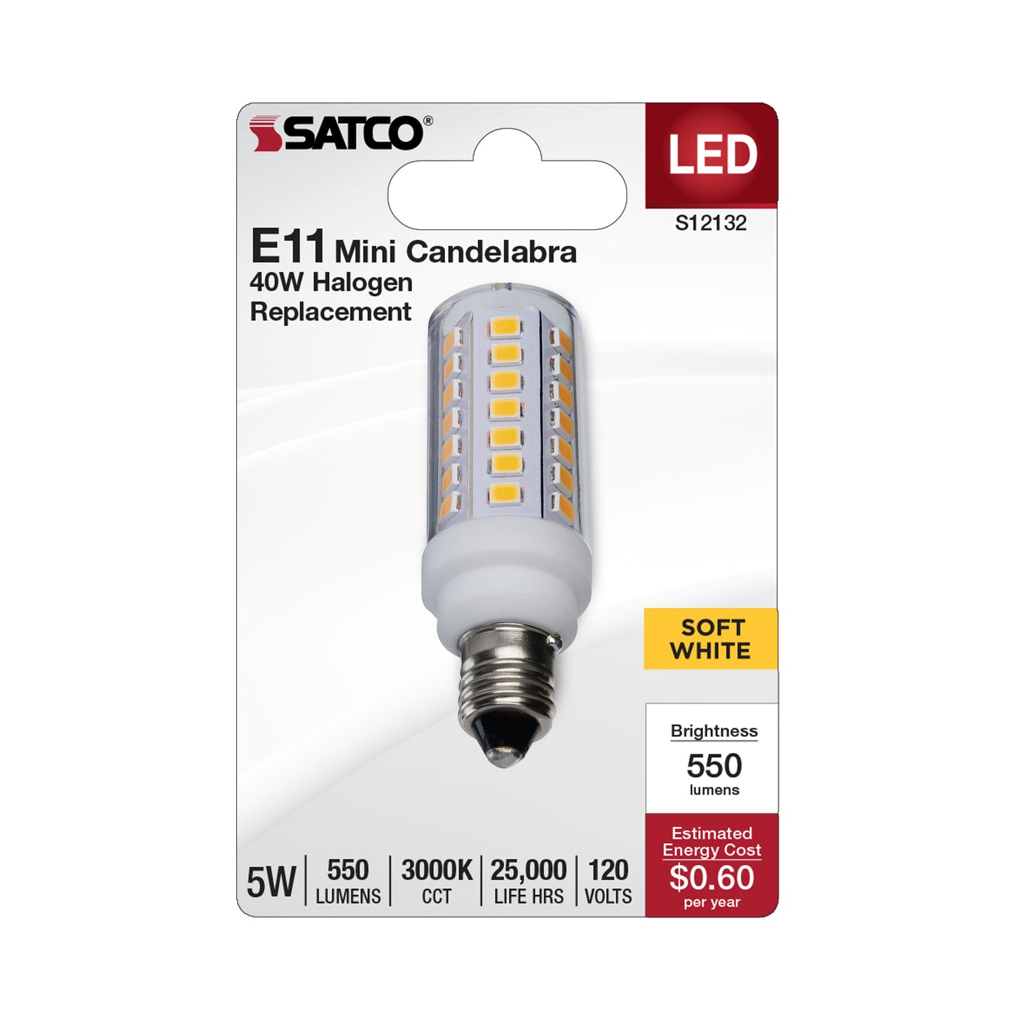 image of 5 Watt Mini LED - Miniature Candelabra Base - 3000K - Clear Finish - 120 Volt