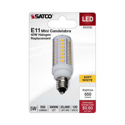 image of 5 Watt Mini LED - Miniature Candelabra Base - 3000K - Clear Finish - 120 Volt