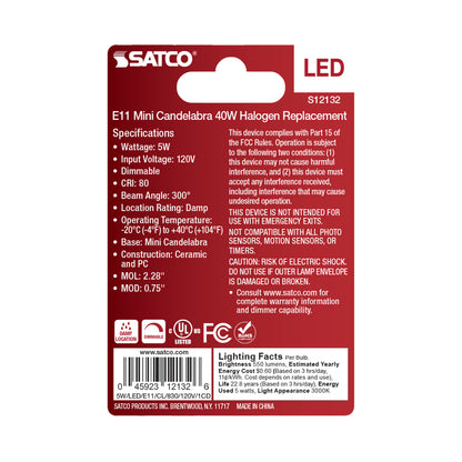 image of 5 Watt Mini LED - Miniature Candelabra Base - 3000K - Clear Finish - 120 Volt