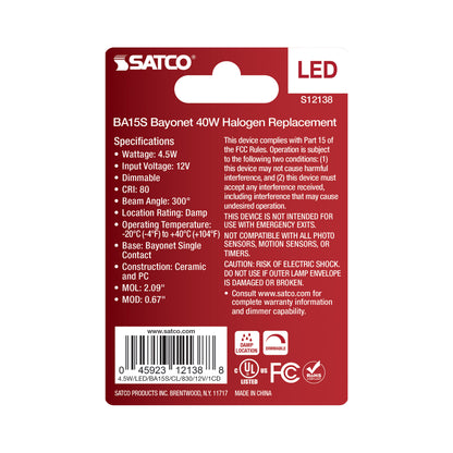 image of 4.5 Watt Mini LED - Bayonet Single Contact Base - 3000K - Clear Finish - 12 Volt