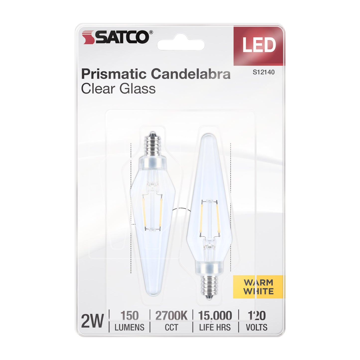 image of 2 Watt Prismatic HX11 LED - 2700K CCT - Candelabra Base - 120 Volt - Clear Finish - 2-Card