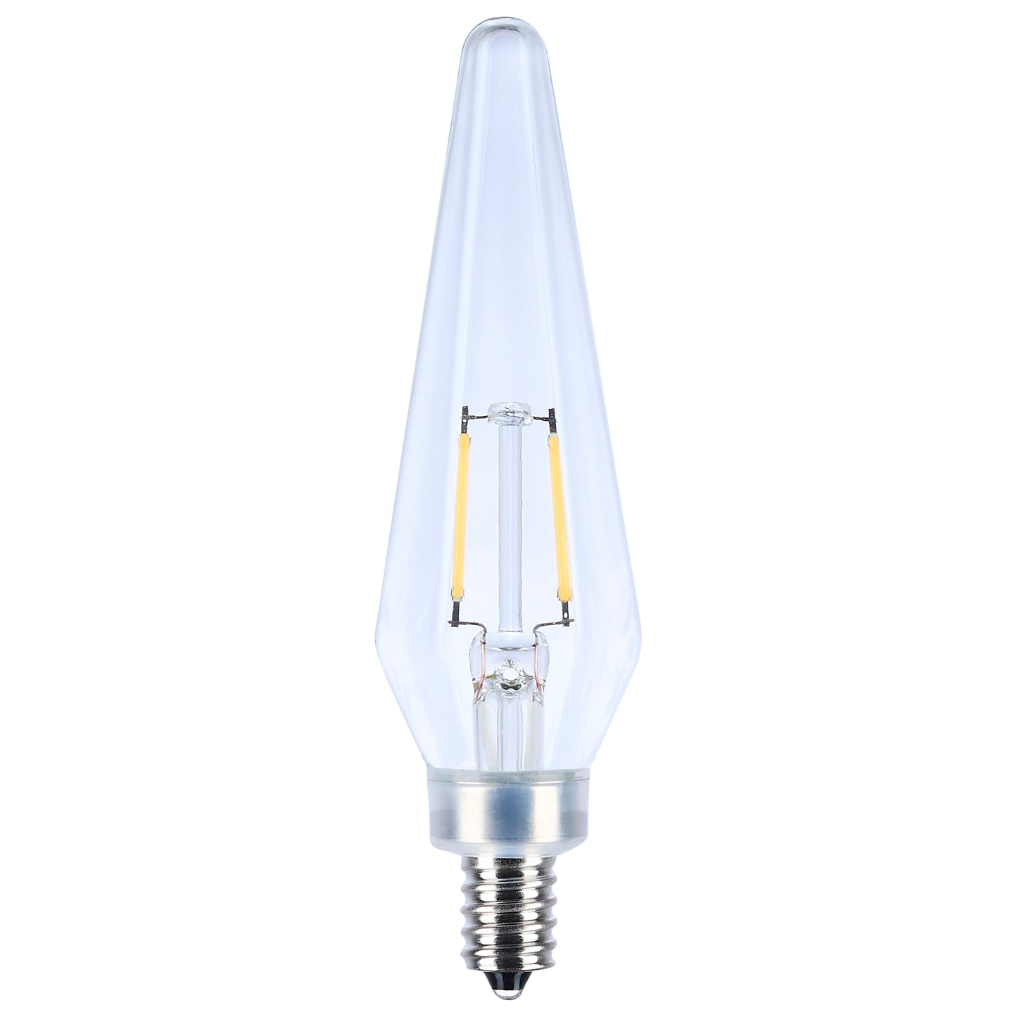image of 2 Watt Prismatic HX11 LED - 2700K CCT - Candelabra Base - 120 Volt - Clear Finish - 2-Card