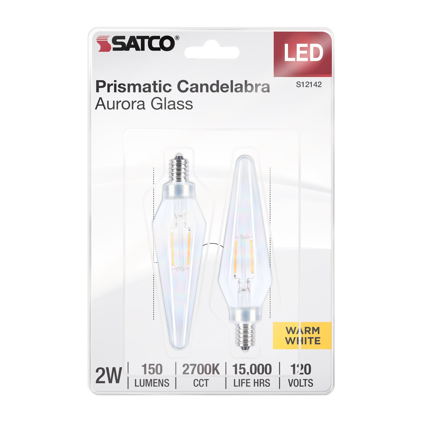 image of 2 Watt Prismatic HX11 LED - 2700K CCT - Candelabra Base - 120 Volt - Aurora Finish - 2-Card