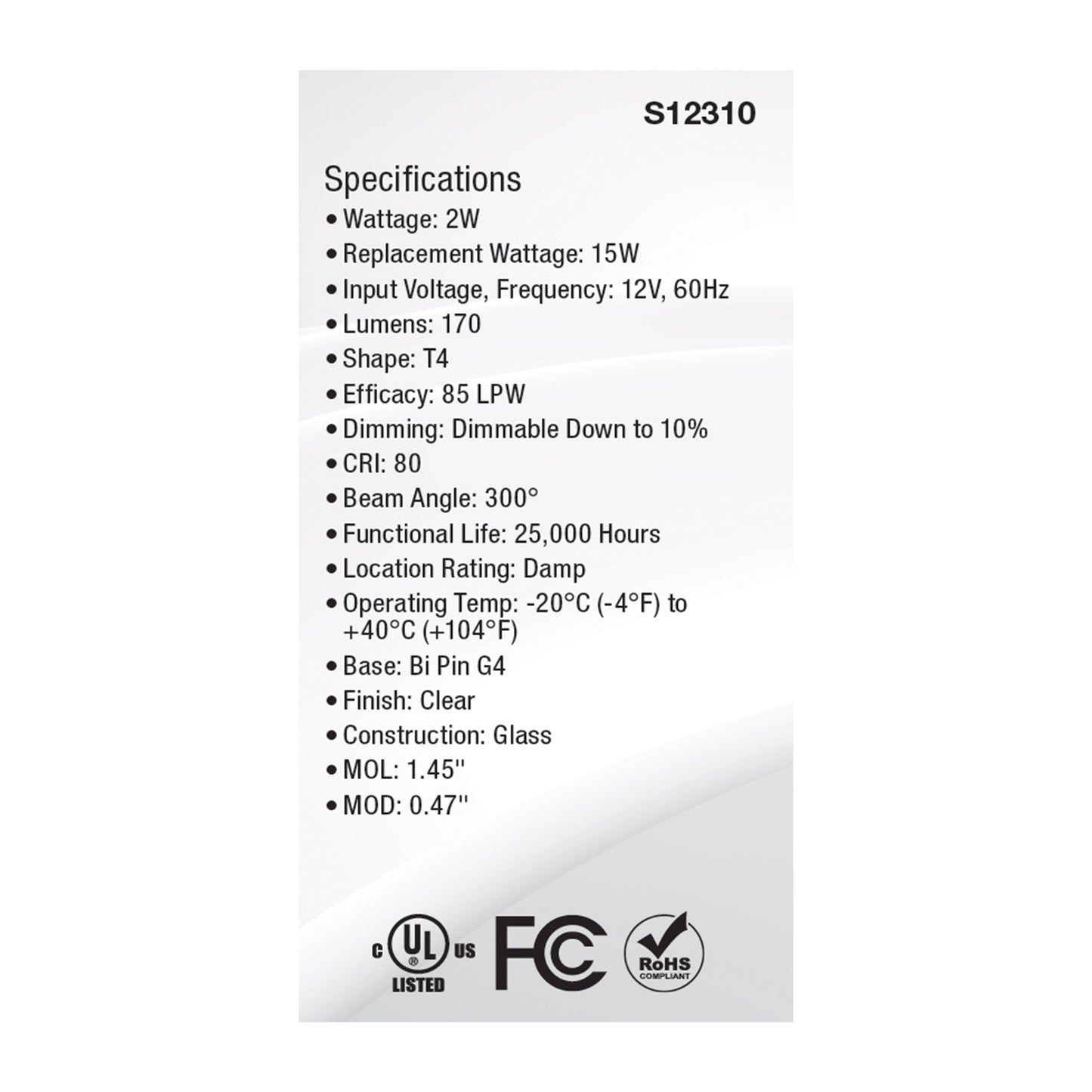 image of 2 Watt T4 LED - Clear Finish - Bi Pin G4 Base - 3000K - 12 Volt