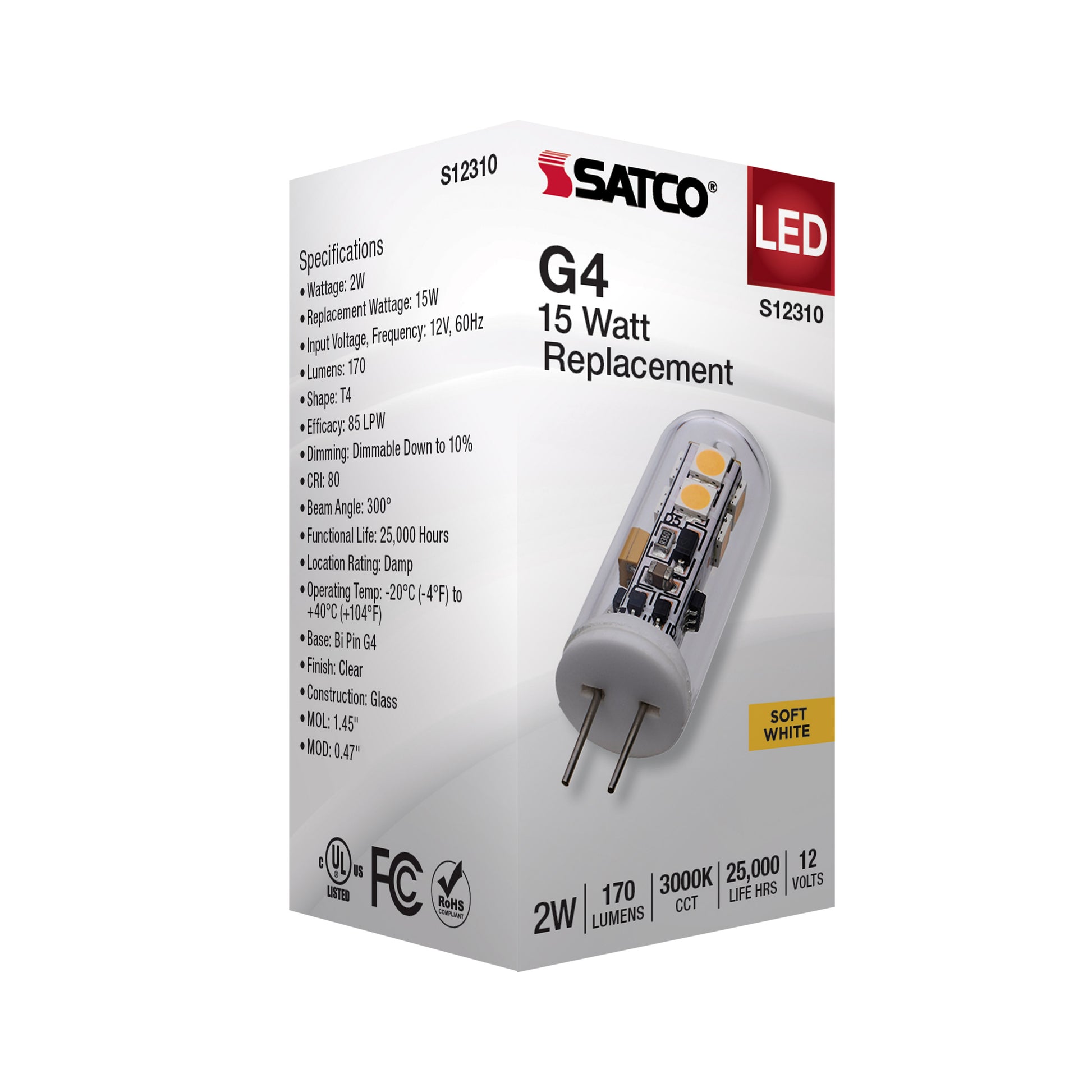 image of 2 Watt T4 LED - Clear Finish - Bi Pin G4 Base - 3000K - 12 Volt