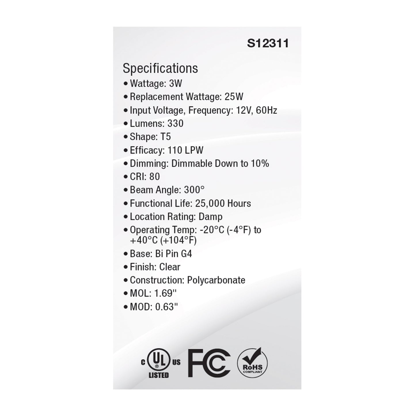 image of 3 Watt T5 LED - Clear Finish - Bi Pin G4 Base - 3000K - 12 Volt