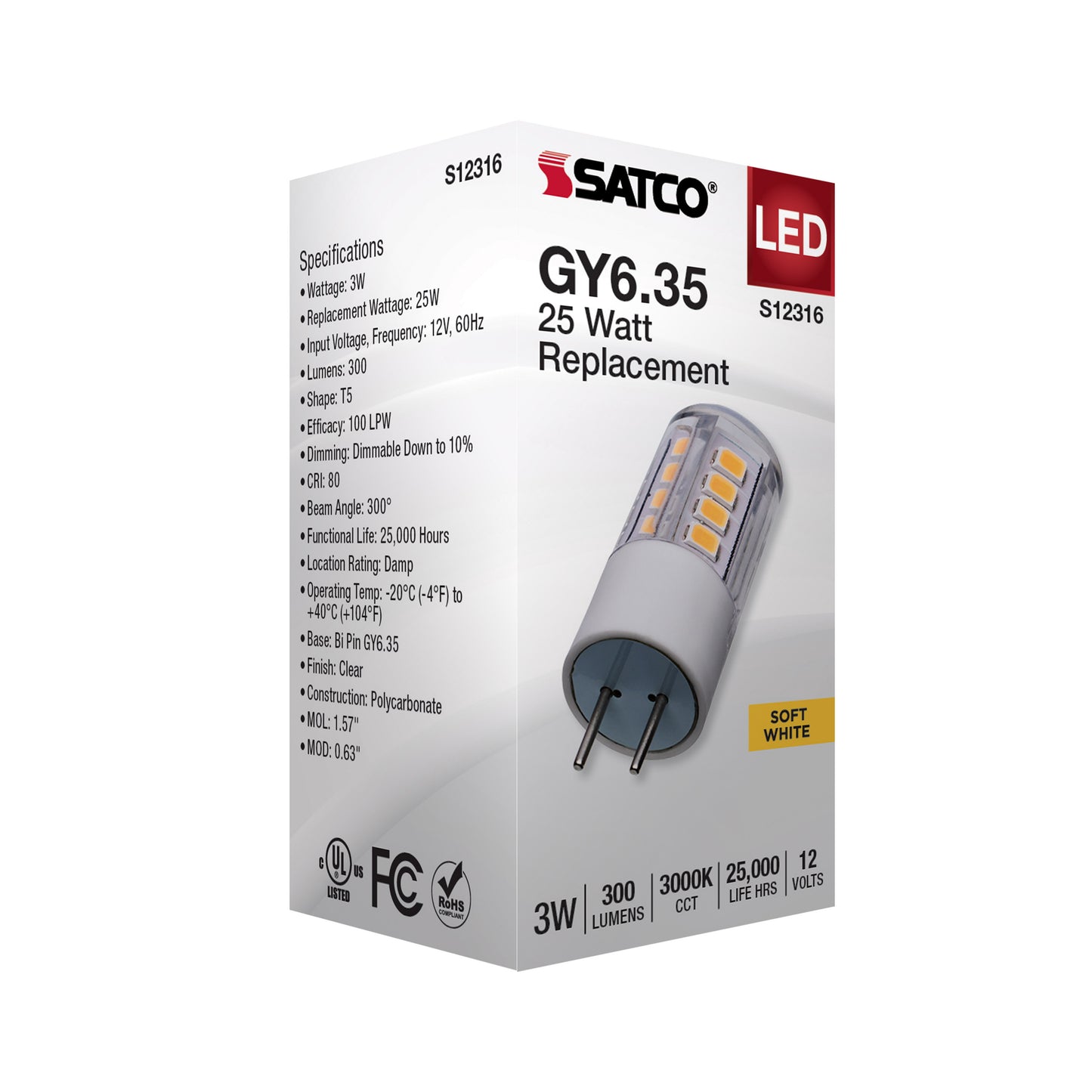 image of 3 Watt T5 LED - Clear Finish - GY6.35 Base - 3000K - 12 Volt