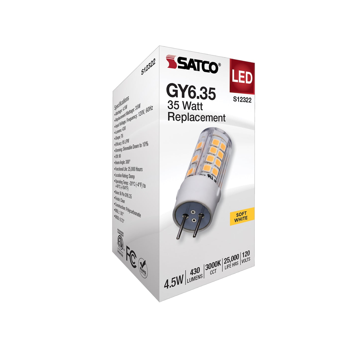 image of 4.5 Watt T6 LED - Clear Finish - GY6.35 Base - 3000K - 120 Volt