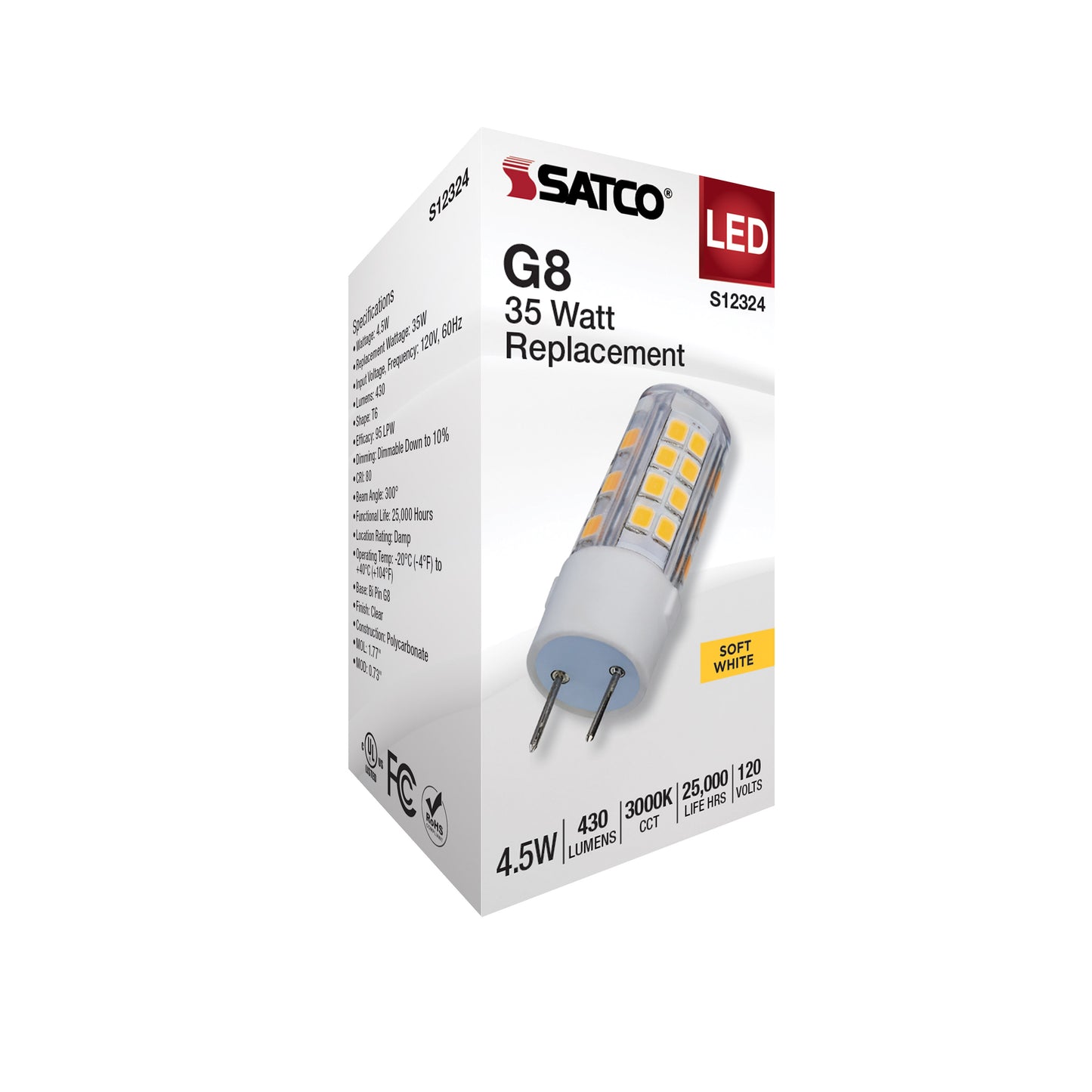 image of 4.5 Watt T6 LED - Clear Finish - G8 Base - 3000K - 120 Volt