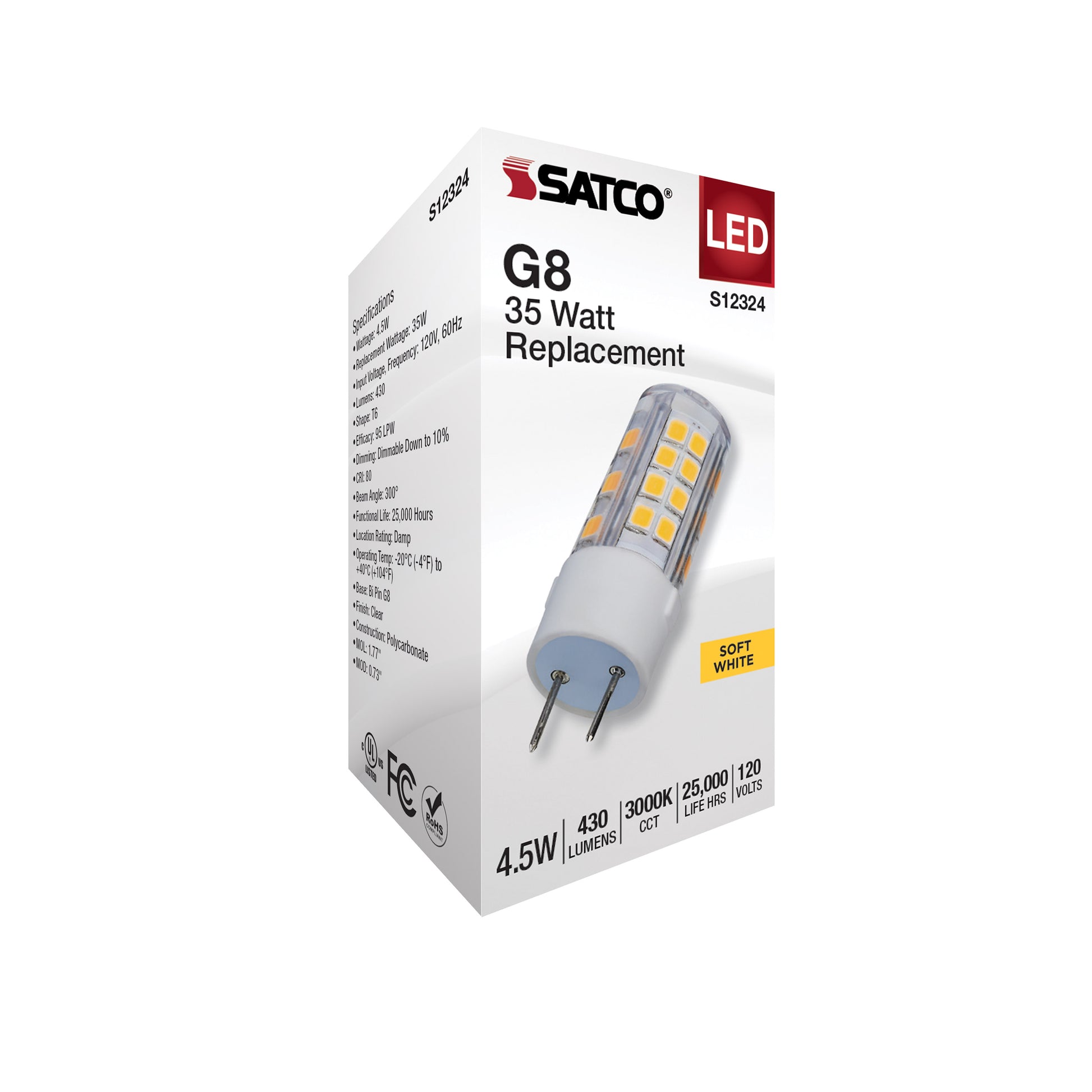 image of 4.5 Watt T6 LED - Clear Finish - G8 Base - 3000K - 120 Volt