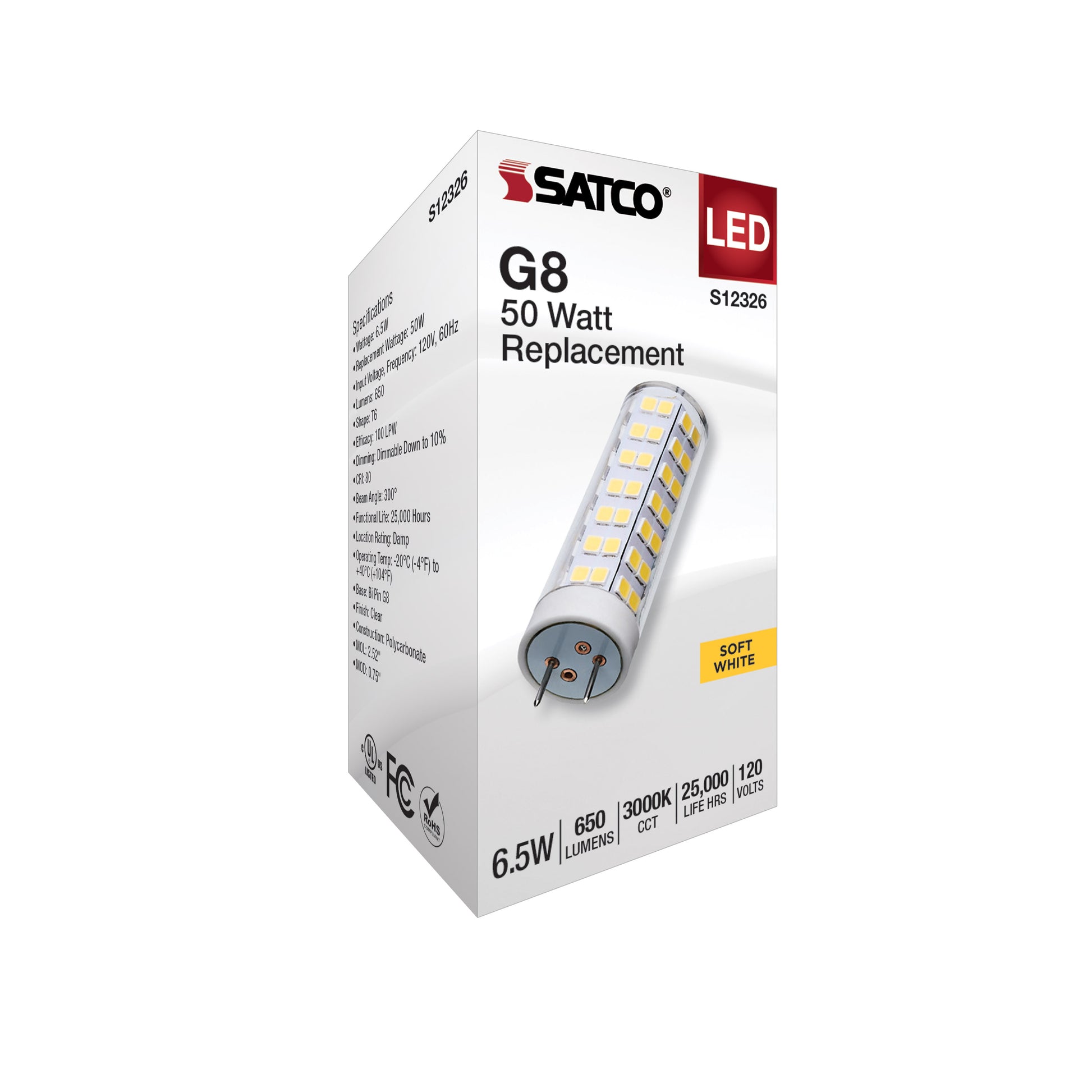 image of 6.5 Watt T6 LED - Clear Finish - G8 Base - 3000K - 120 Volt