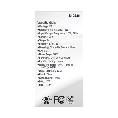 image of 2 Watt T4 LED - Clear Finish - G9 Base - 3000K - 120 Volt