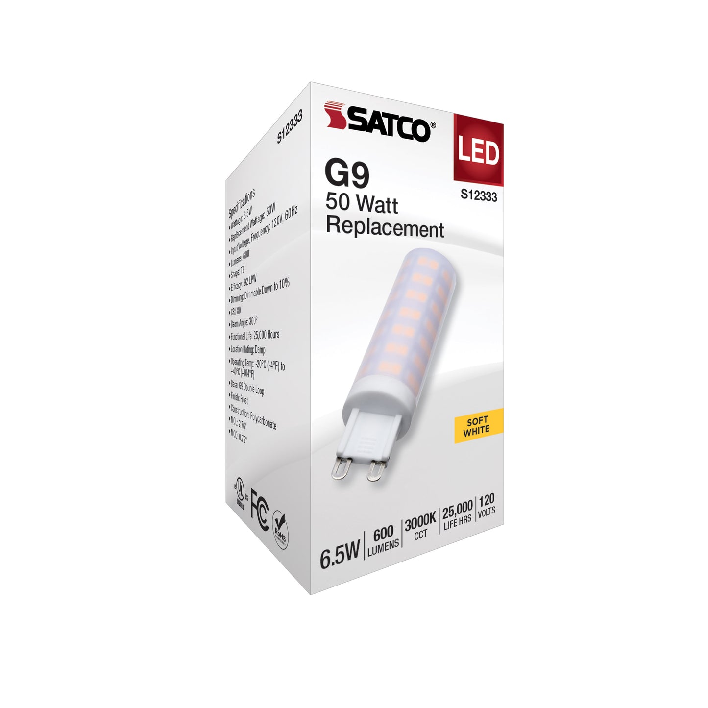 image of 6.5 Watt T6 LED - Frost Finish - G9 Base - 3000K - 120 Volt