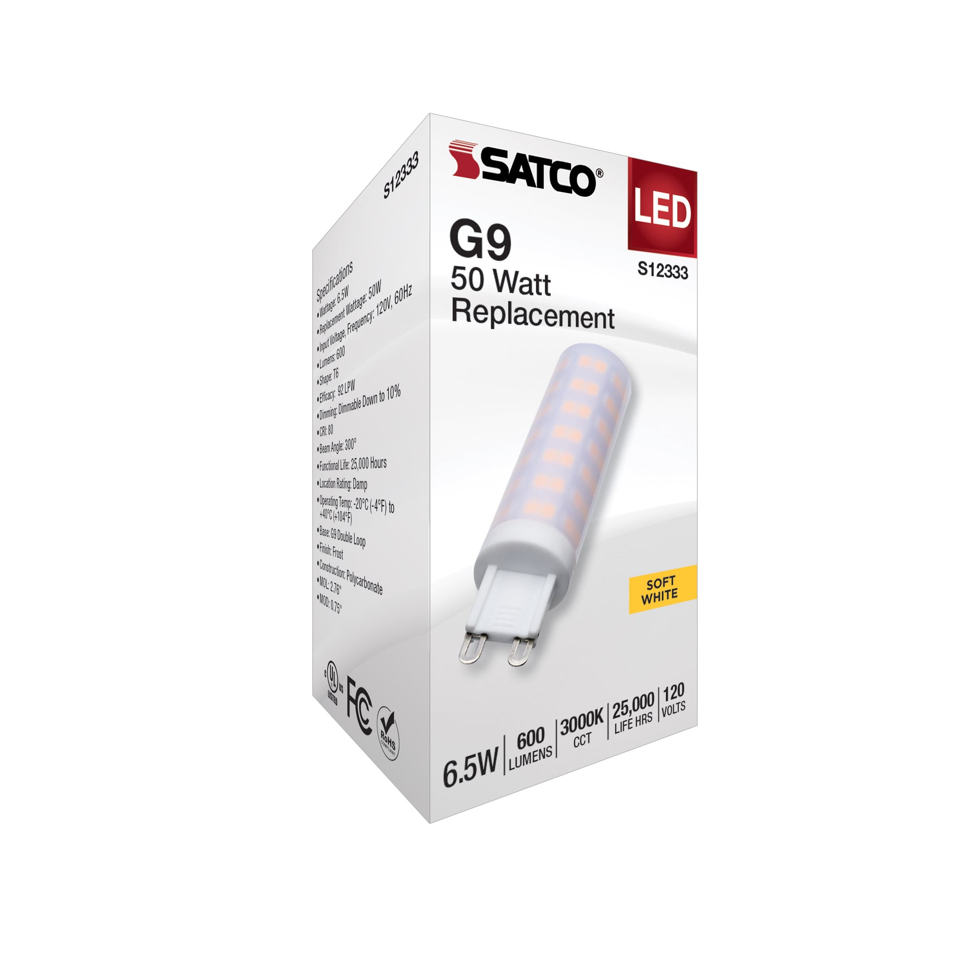 image of 6.5 Watt T6 LED - Frost Finish - G9 Base - 3000K - 120 Volt