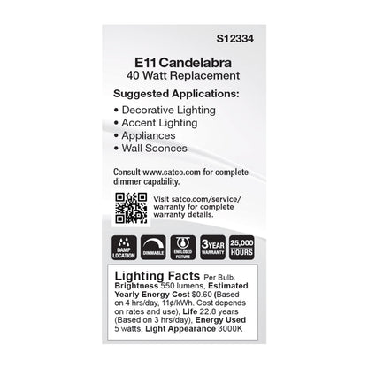 image of 5 Watt T6 LED - Clear Finish - E11 Base - 3000K - 120 Volt