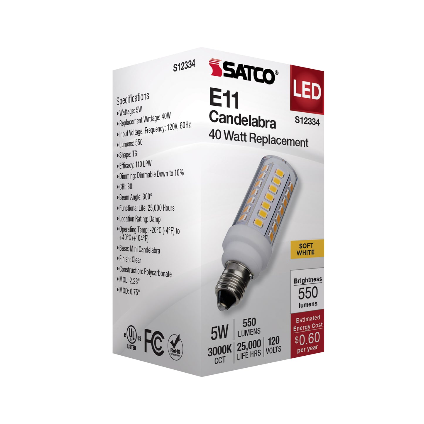 image of 5 Watt T6 LED - Clear Finish - E11 Base - 3000K - 120 Volt