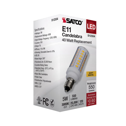 image of 5 Watt T6 LED - Clear Finish - E11 Base - 3000K - 120 Volt