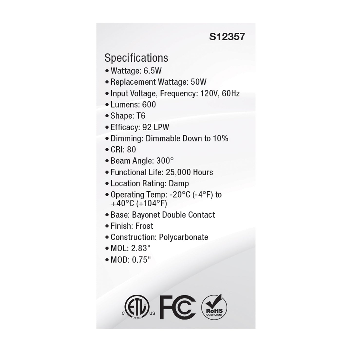 image of 5 Watt T6 LED - Frost Finish - E11 Base - 3000K - 120 Volt