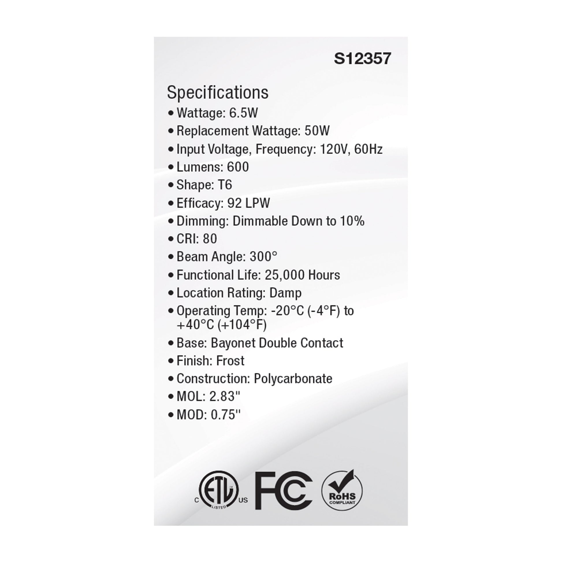 image of 5 Watt T6 LED - Frost Finish - E11 Base - 3000K - 120 Volt