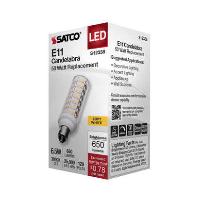 image of 6.5 Watt T6 LED - Clear Finish - E11 Base - 3000K - 120 Volt