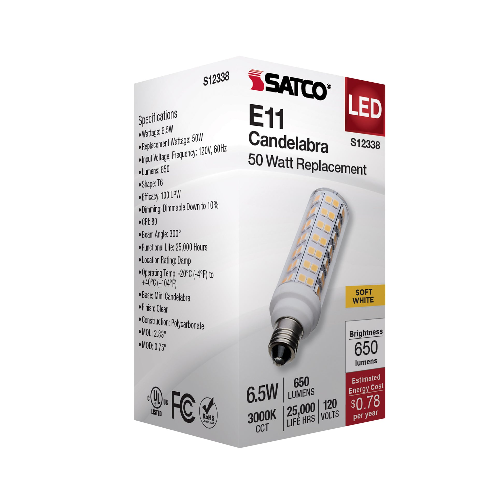 image of 6.5 Watt T6 LED - Clear Finish - E11 Base - 3000K - 120 Volt