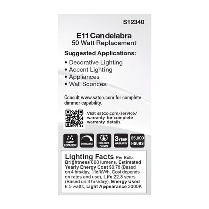 image of 6.5 Watt T6 LED - Frost Finish - E11 Base - 3000K - 120 Volt