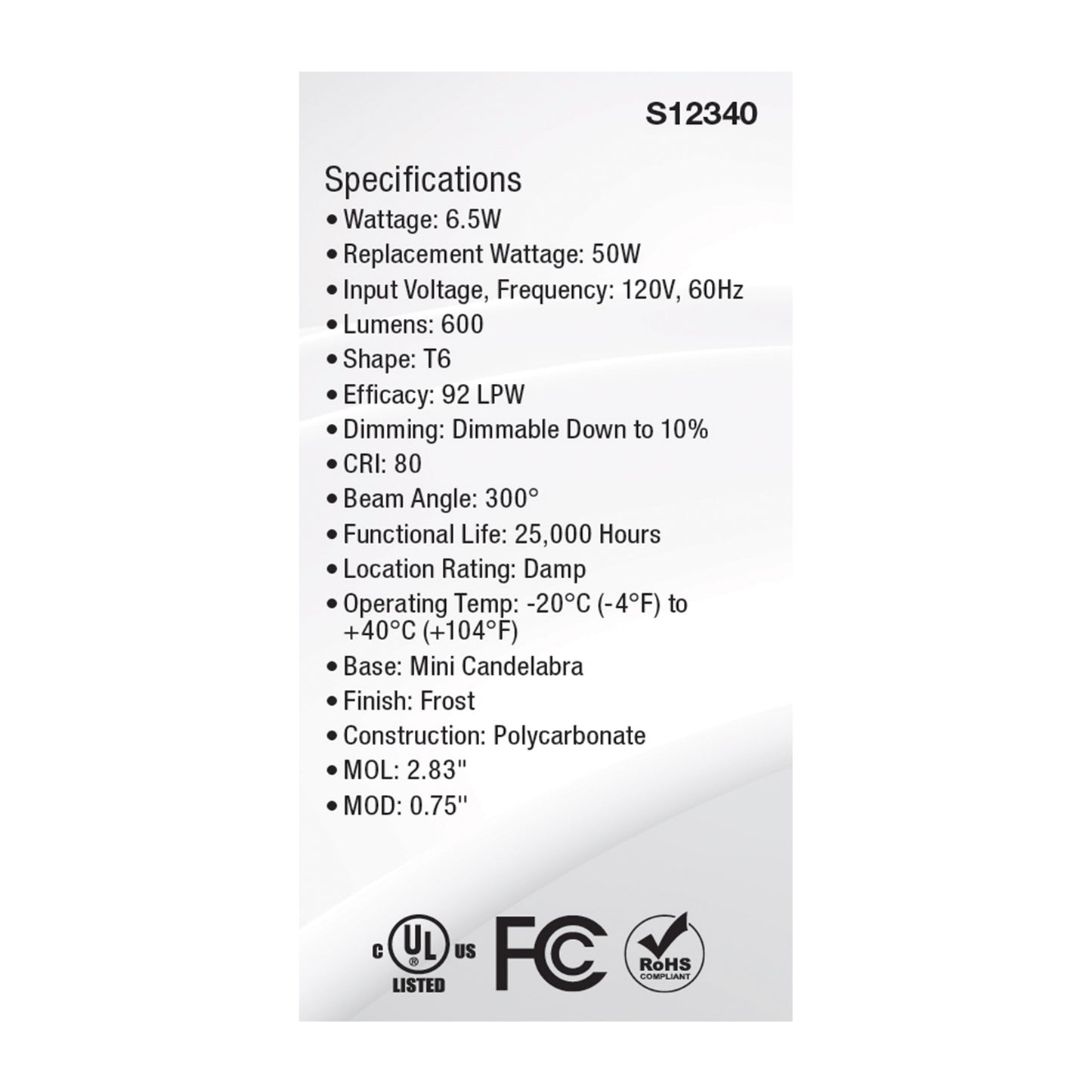 image of 6.5 Watt T6 LED - Frost Finish - E11 Base - 3000K - 120 Volt