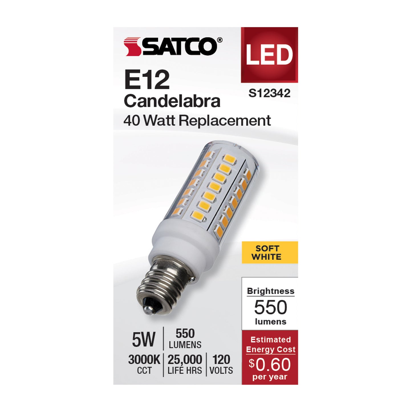 image of 5 Watt T6 LED - Clear Finish - E12 Base - 3000K - 120 Volt