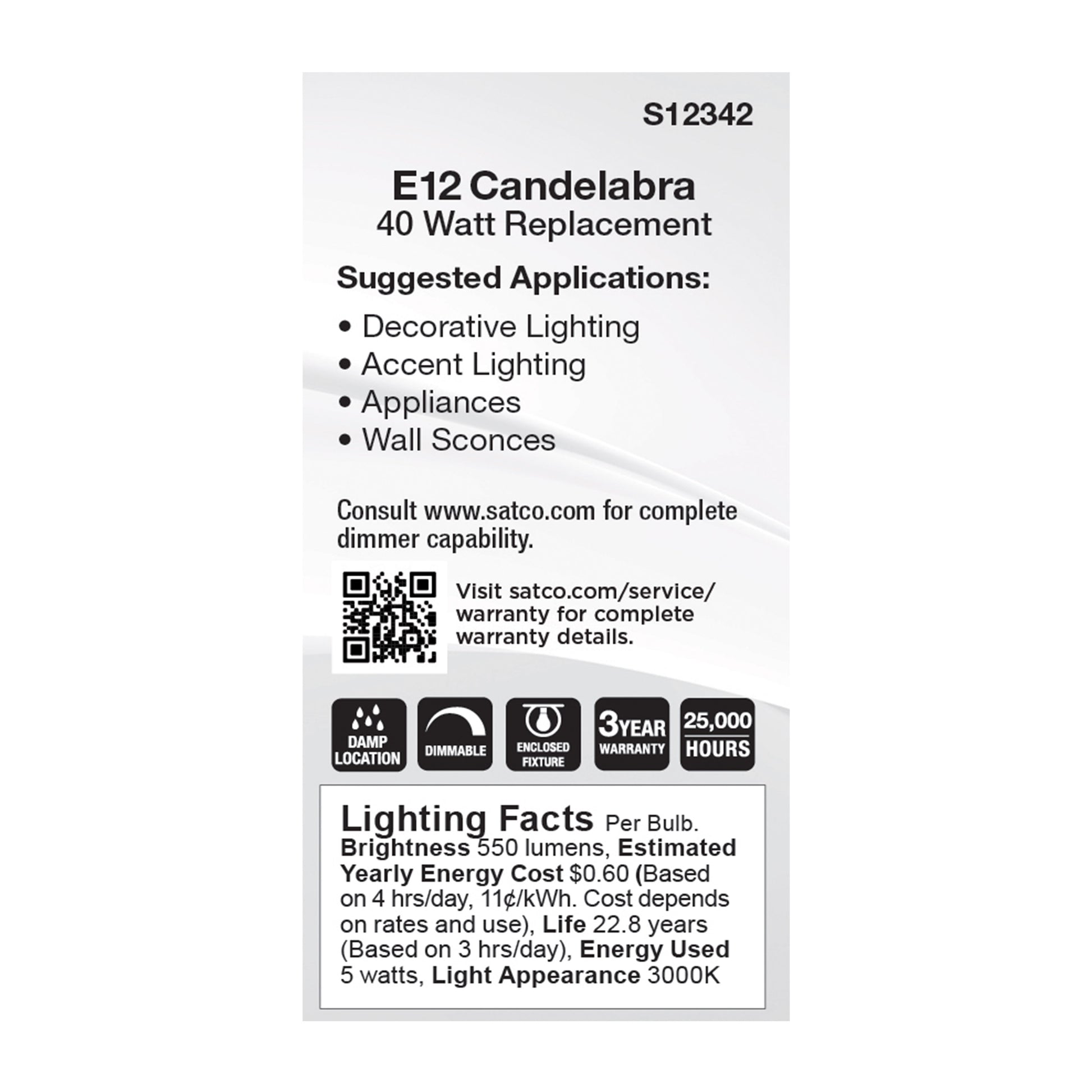 image of 5 Watt T6 LED - Clear Finish - E12 Base - 3000K - 120 Volt