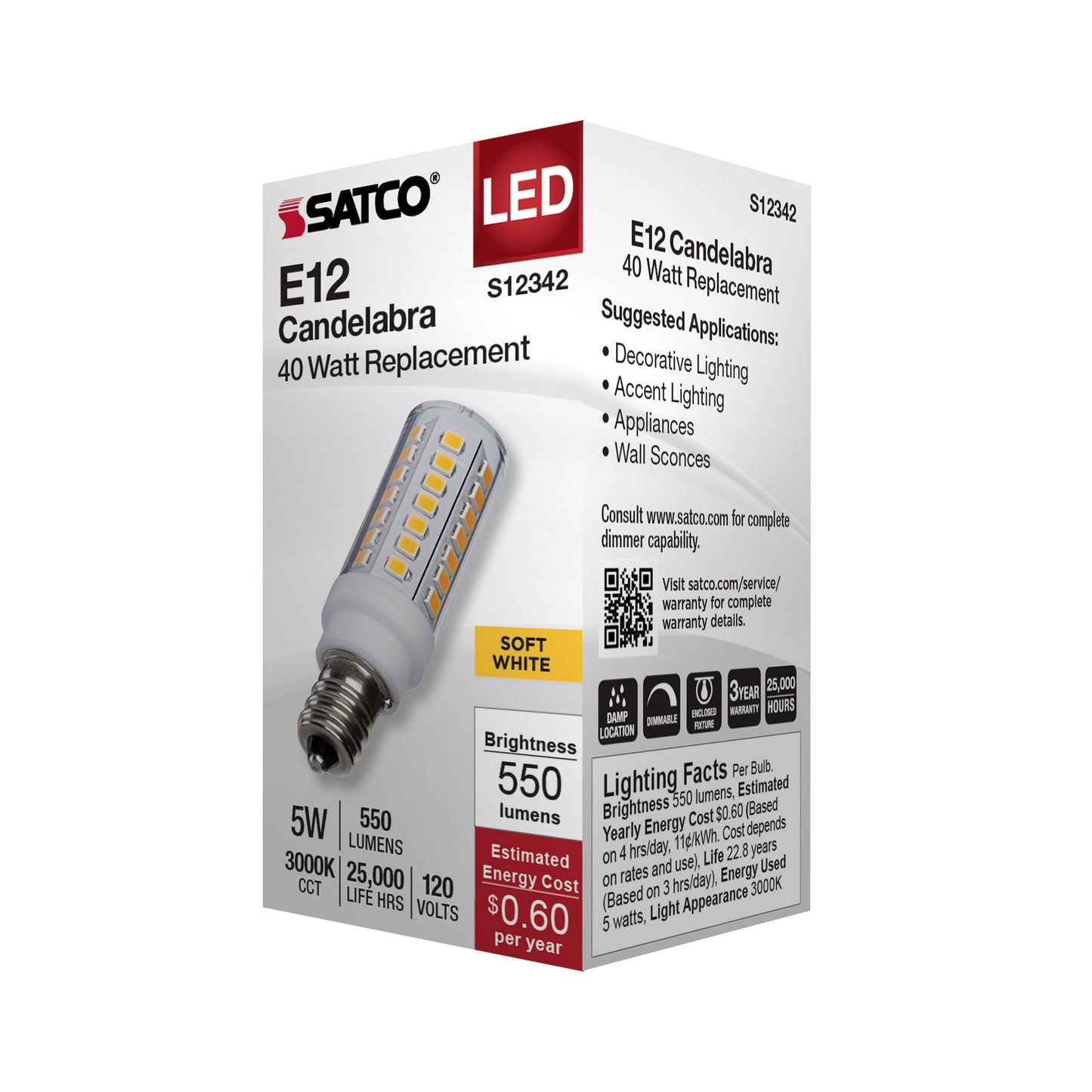 image of 5 Watt T6 LED - Clear Finish - E12 Base - 3000K - 120 Volt