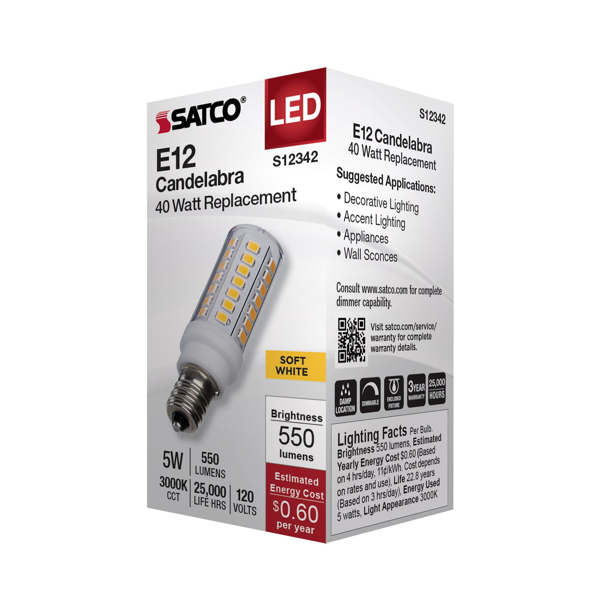 image of 5 Watt T6 LED - Clear Finish - E12 Base - 3000K - 120 Volt